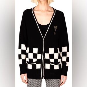 LE SUPERBE VAN DOREN CHECKERED CARDIGAN IN BLACK WHITE BRONZE LARGE $465